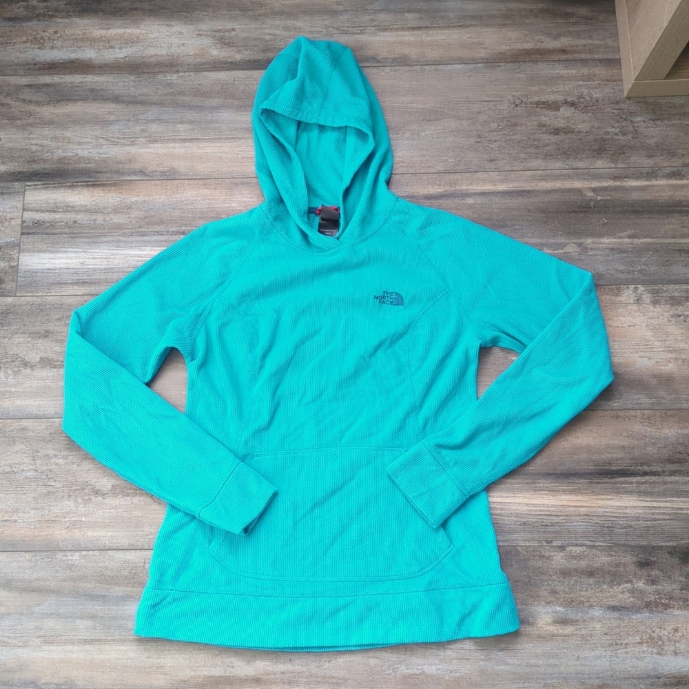 Womens North Face Teal Blue Polartec Classic Ribbed Fleece Hoodie Medium